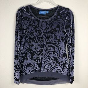 Vera Wang Small Long Sleeve Sheer Blue Velvet Top